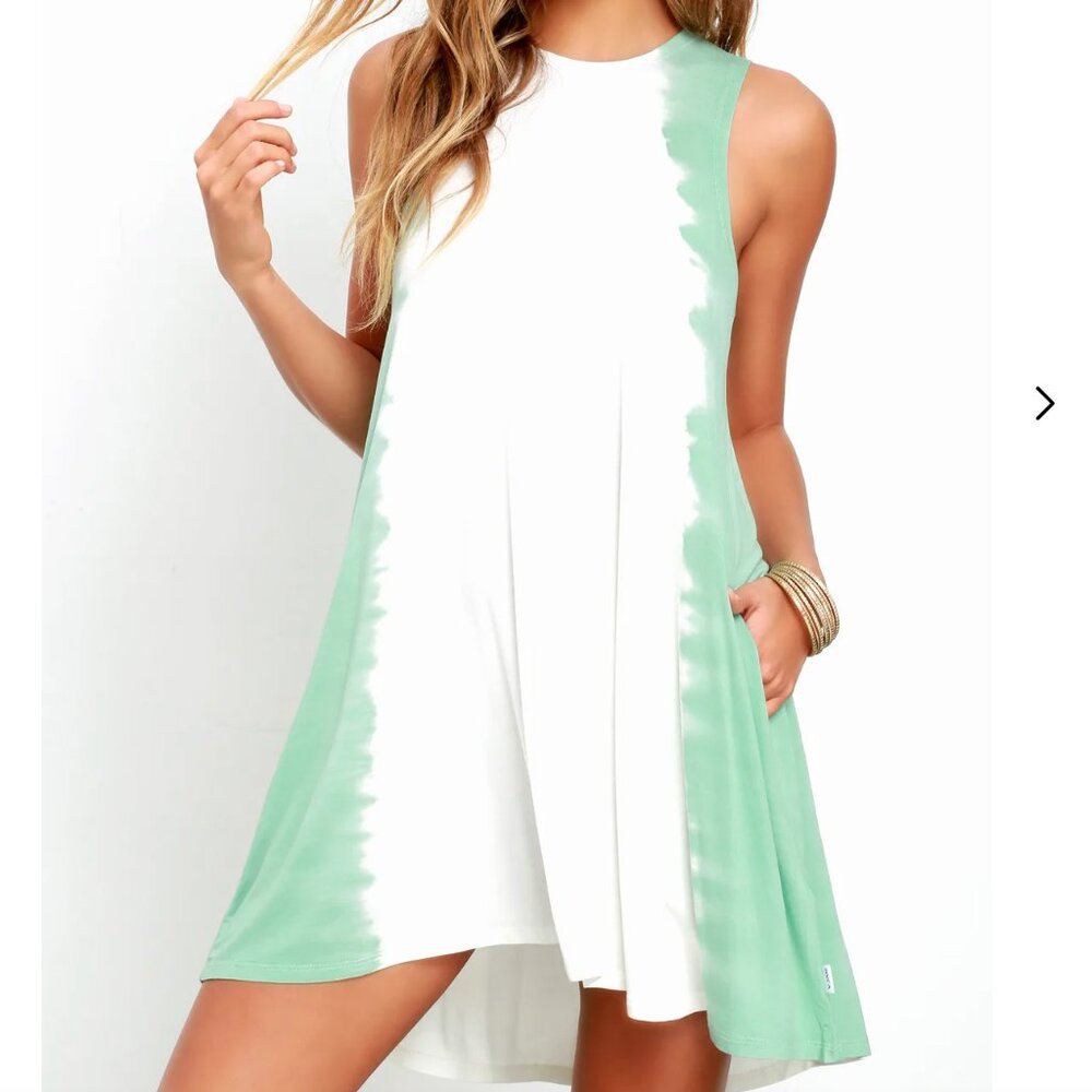 RVCA Sucker Punched Sage Green Tie-Dye Swing Dress Size Medium